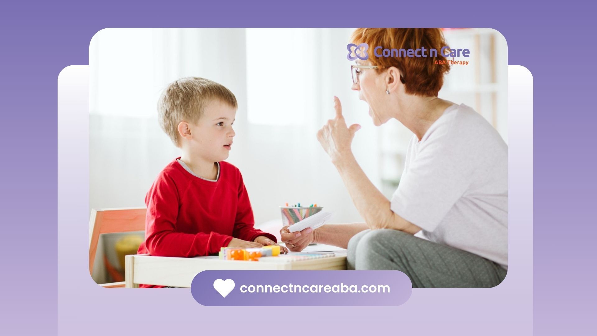 A grandmother is talking to an autistic boy.