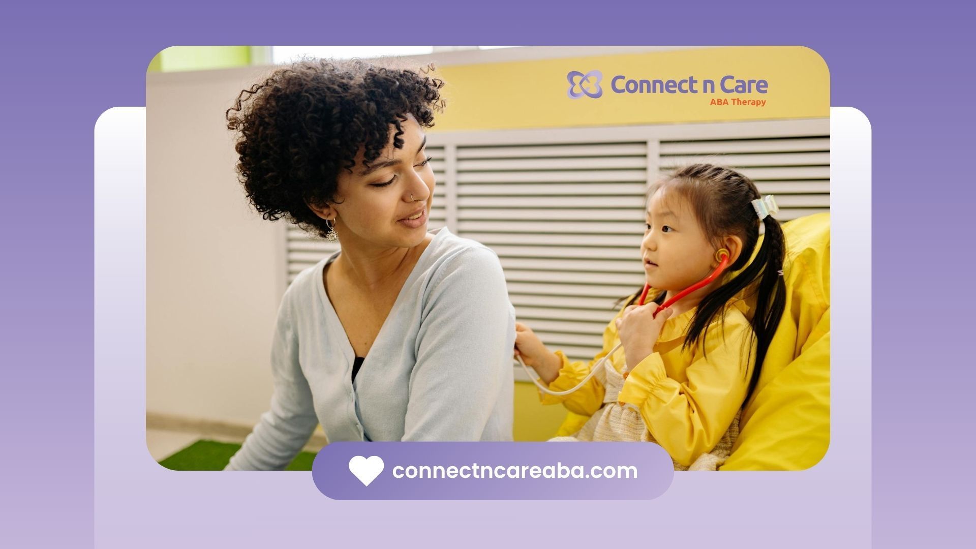 An autistic girl using stethoscope on an ABA therapist during school-based ABA therapy play in NC.