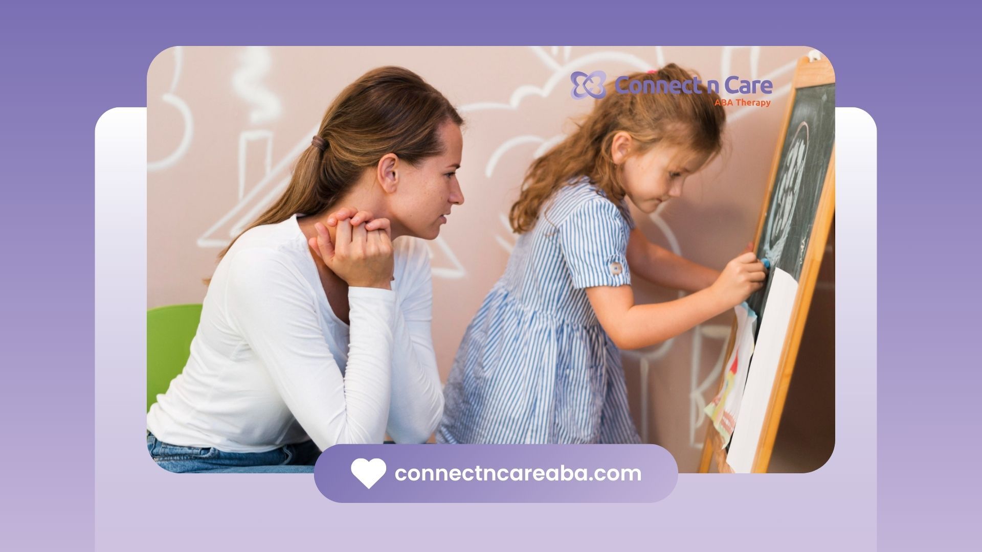 A BCBA and a little girl are writing on a chalkboard.