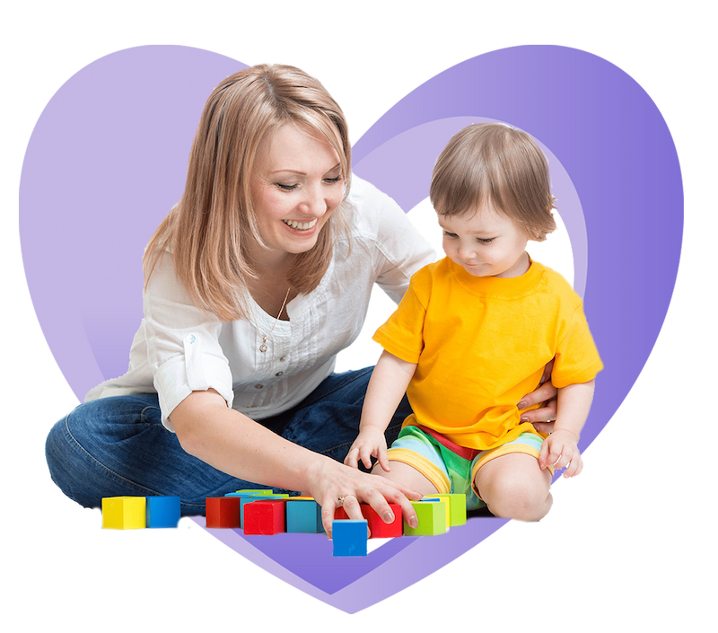 A woman and child playing with blocks