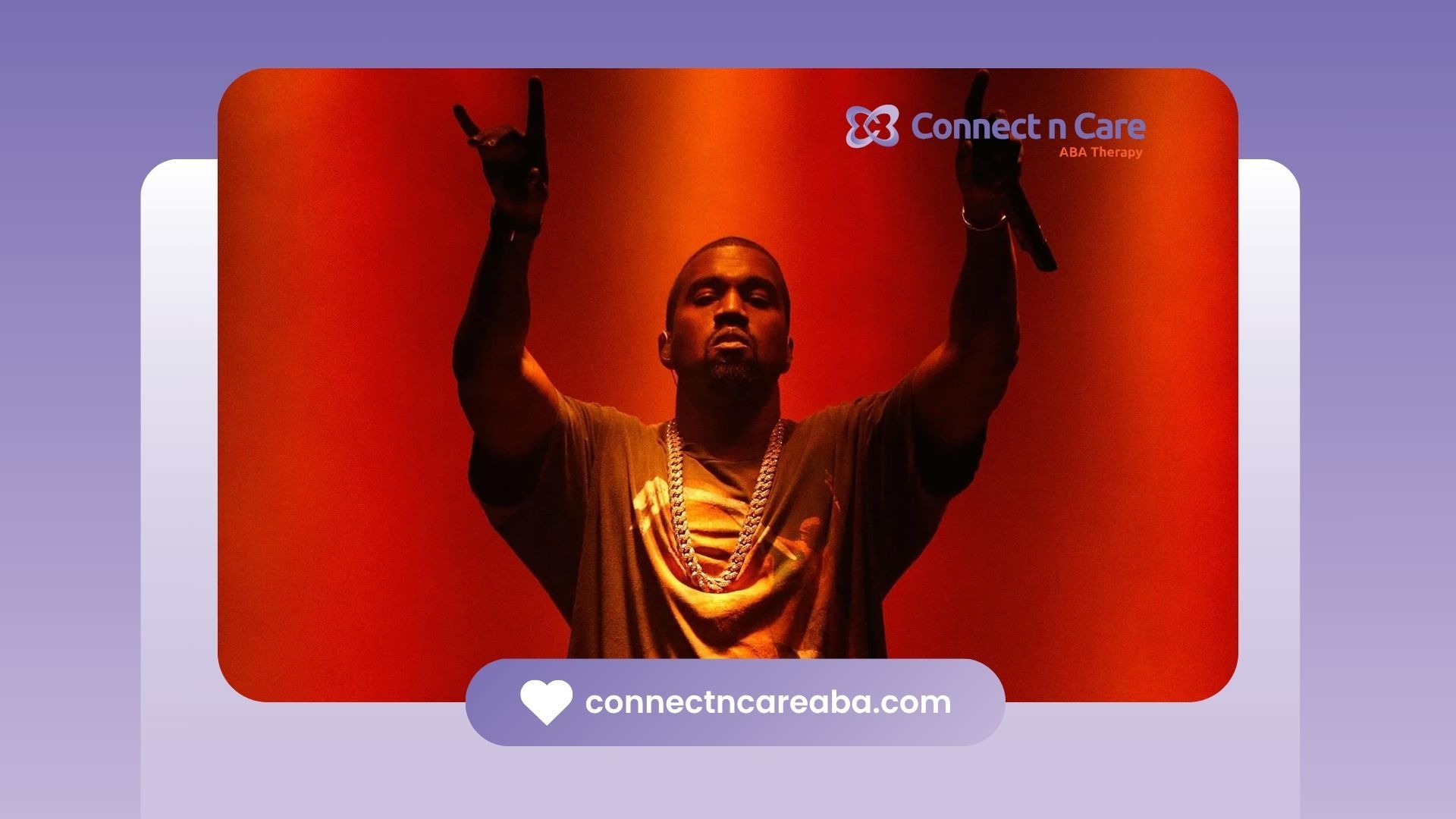 Kanye West, suspected of autism, performing on stage under orange lighting in North Carolina.