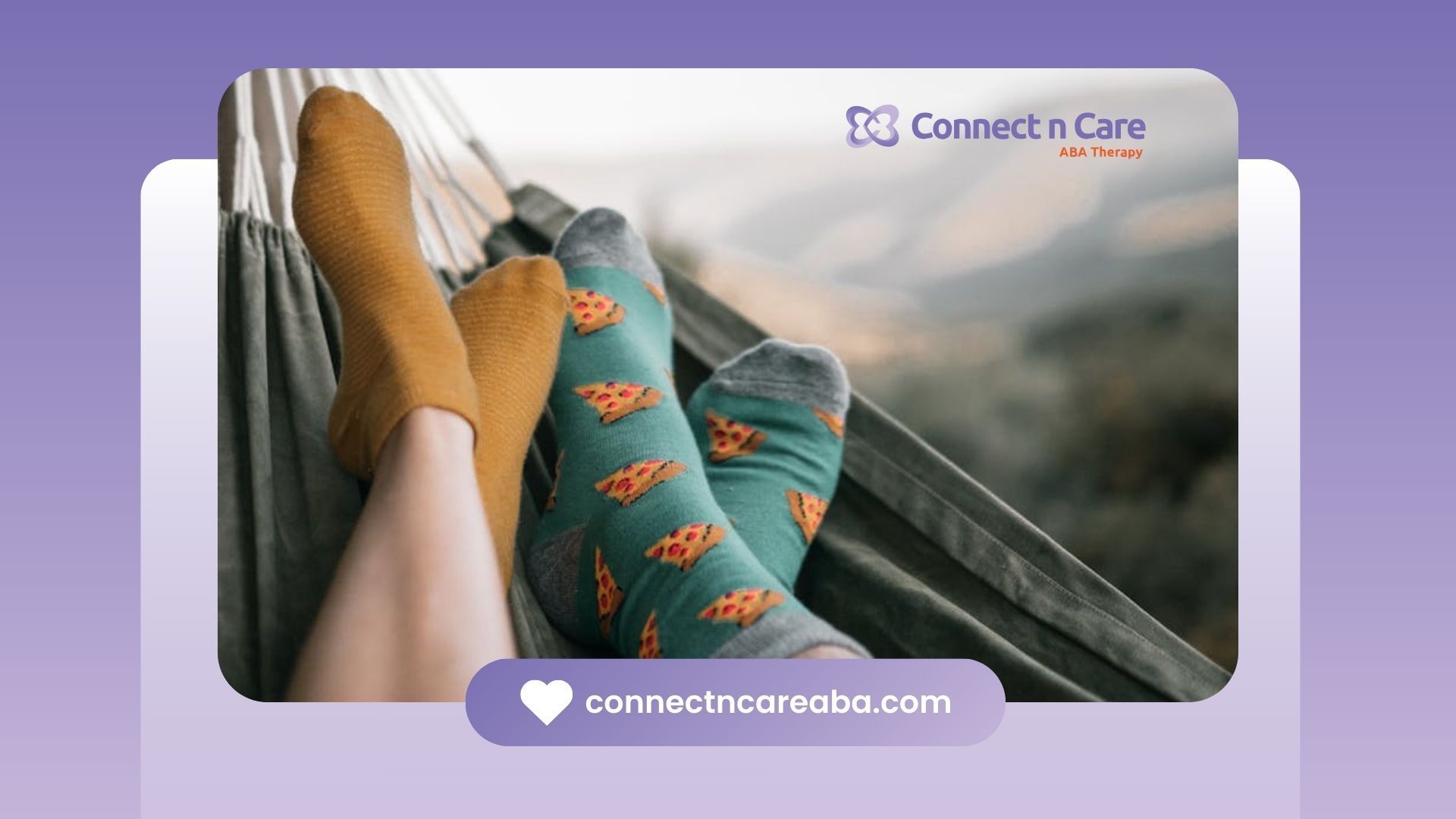 Two autistic people relaxing in a hammock wearing colorful, patterned, and seamless socks in NC.