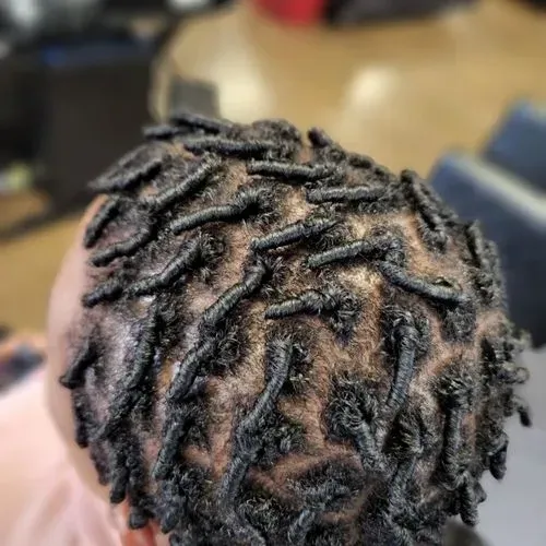 A close up of a person 's hair with dreadlocks.