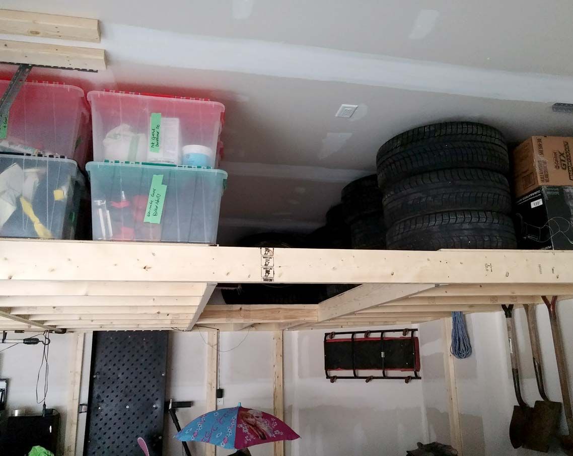 Custom overhead garage storage and shelving