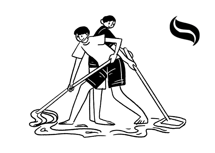 Two people Cleaning the floor
