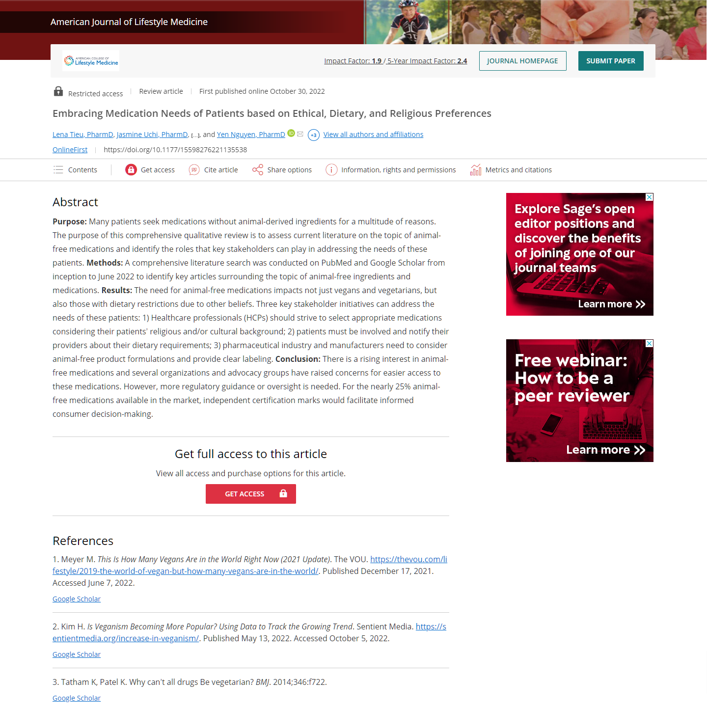 Screenshot of a research article