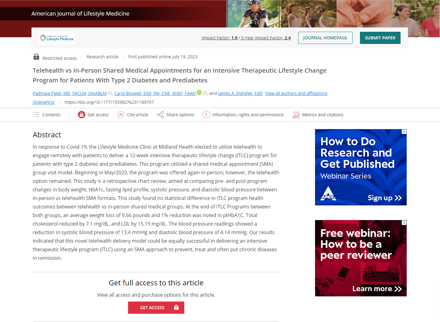 Screenshot of a journal article titled