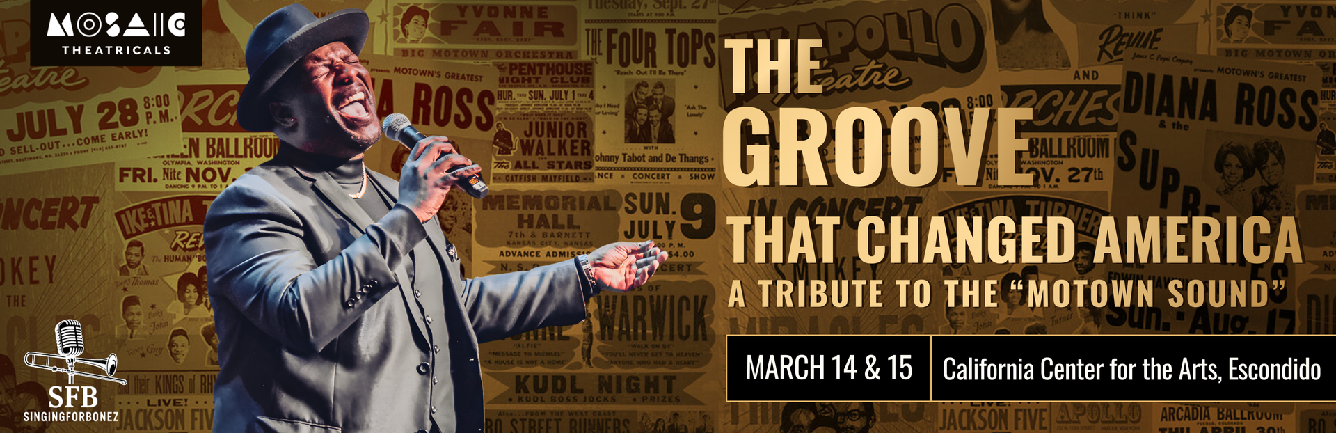 Illustration for a play, featuring a child in an orange dress on a moon. Stars and a rocket are in the background.