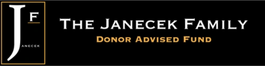 Logo for The Janecek Family Donor Advised Fund.  Black background with white text and a gold subtext.