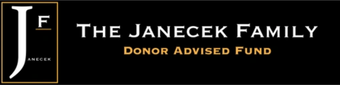 Logo for The Janecek Family Donor Advised Fund.  Black background with white text and a gold subtext.