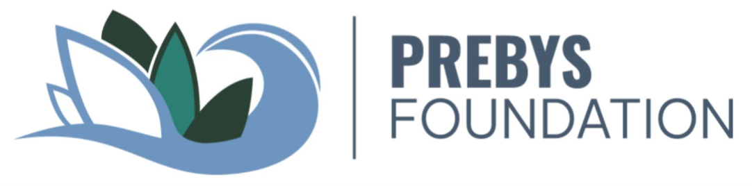 Logo for Prebys Foundation. Blue and teal floral design with the words “PREBYS FOUNDATION” in white.