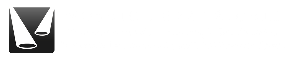 Icon of two spotlights shining upwards, within a dark square.