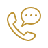 Gold telephone with speech bubble indicating a phone conversation.