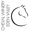 Logo for Cheval Winery Eden Valley: stylized black horse head with vertical text to the left.