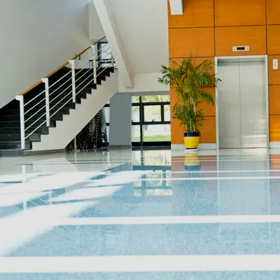 Modern interior of elevator lobby.