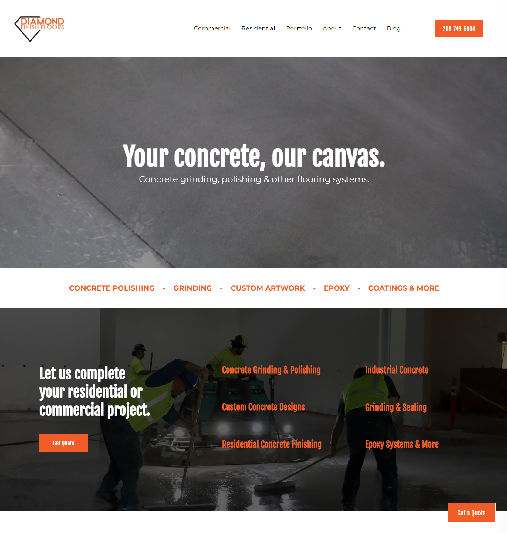 A screenshot of a website that says your concrete our canvas
