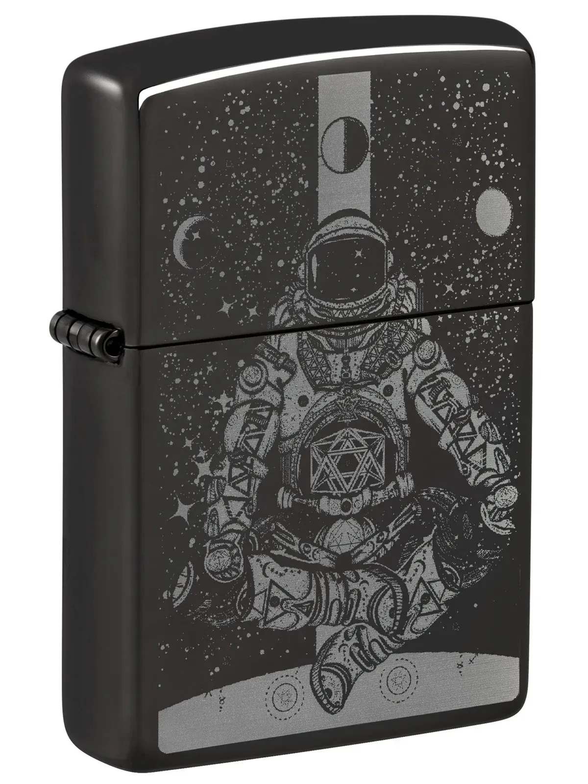 High polish black Zippo lighter with astronaut photo image floating in space – SKU 46106