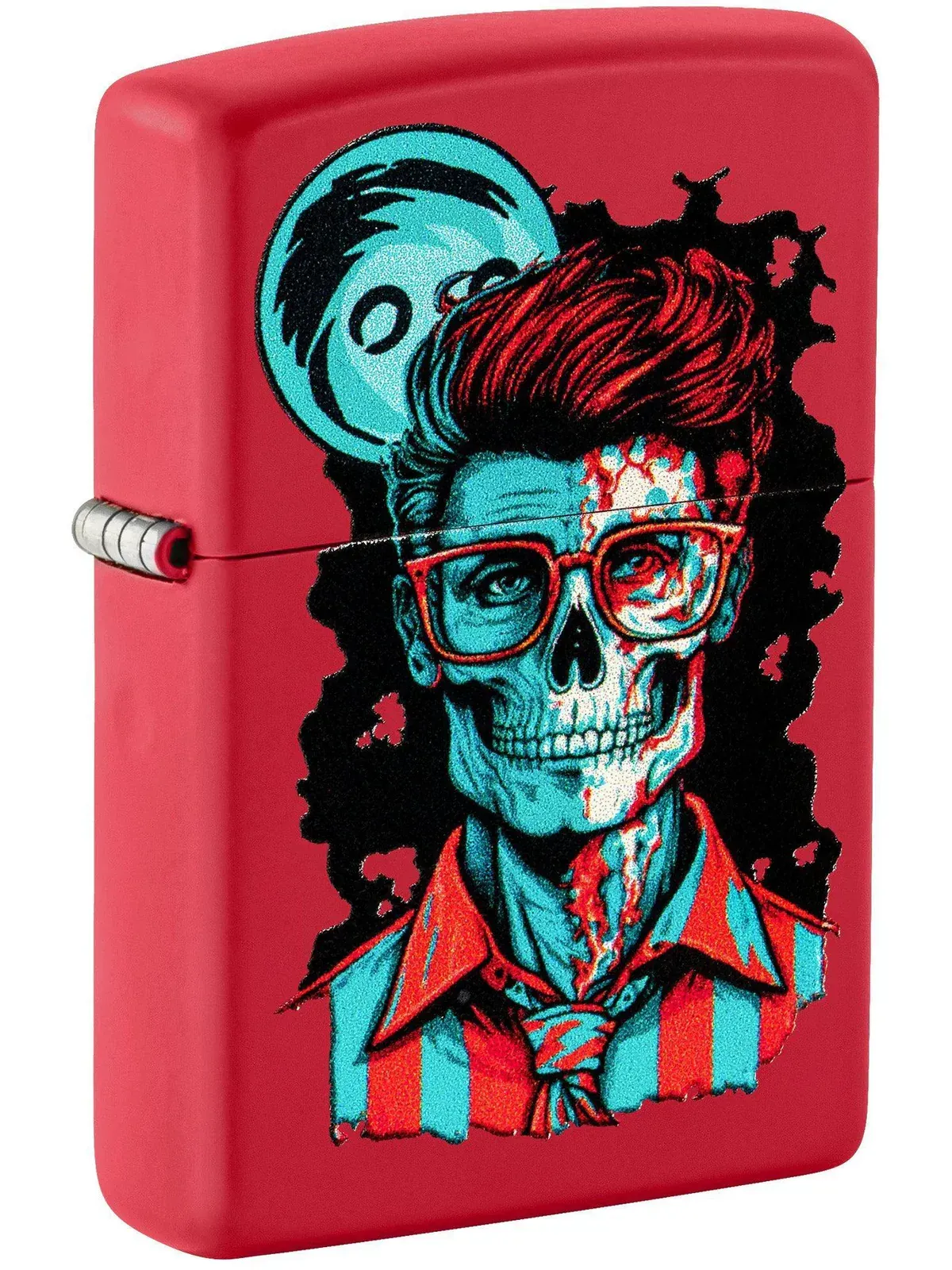 Zippo Lighter: Dapper Skeleton Design - Red Matte