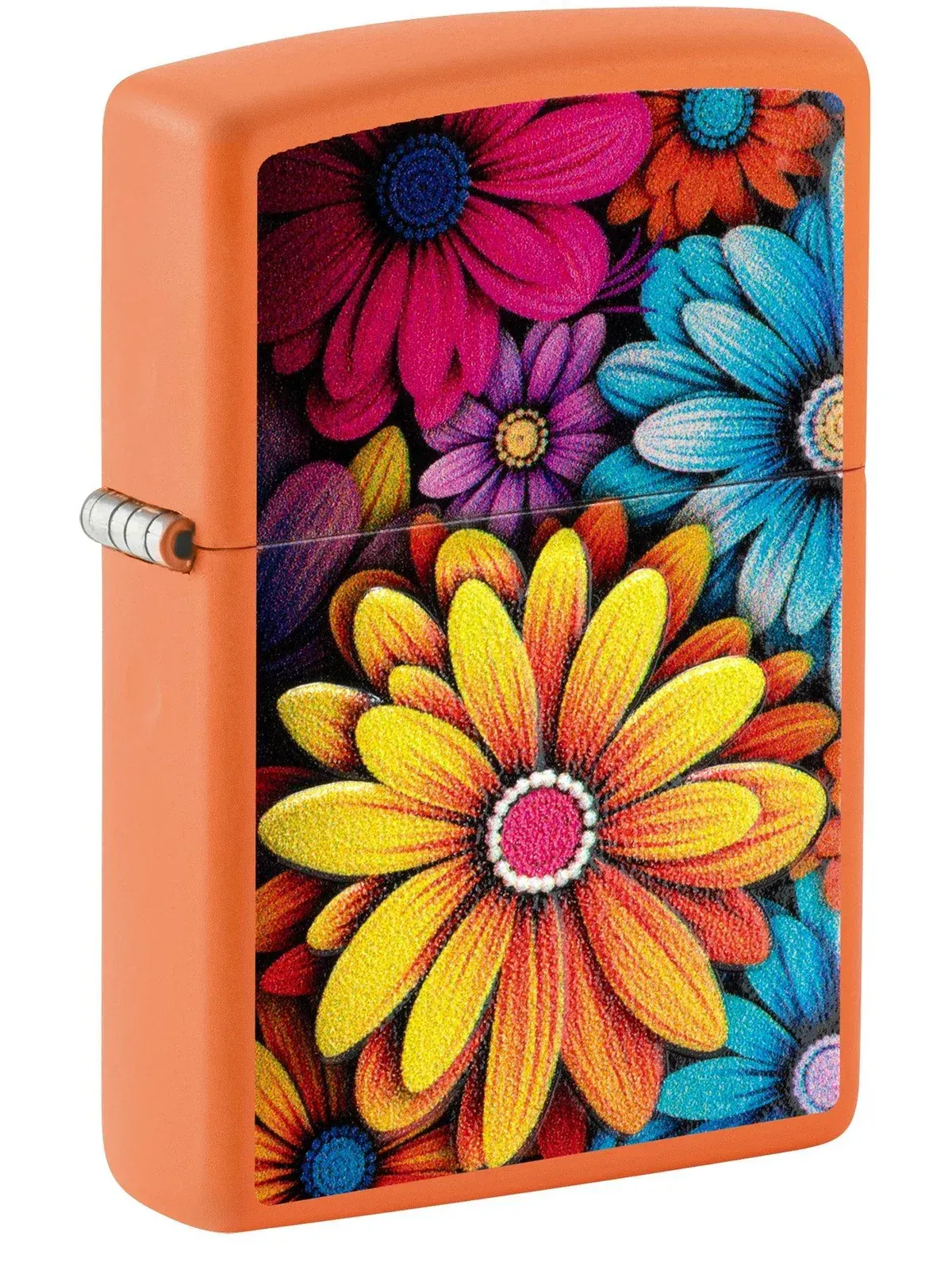 Zippo Lighter: Flowers with Texture Print - Orange Matte