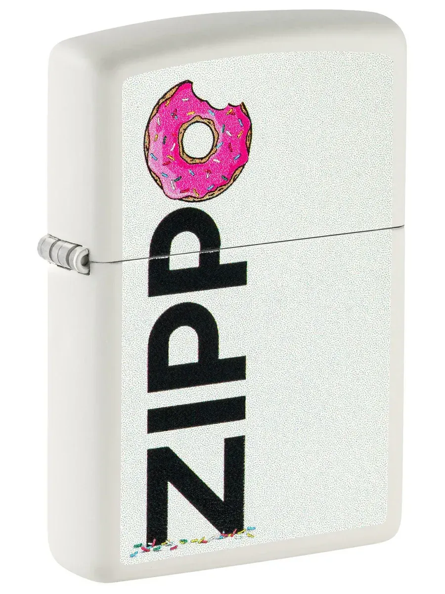 White matte Zippo lighter with frosted Zippo logo design – SKU 46240