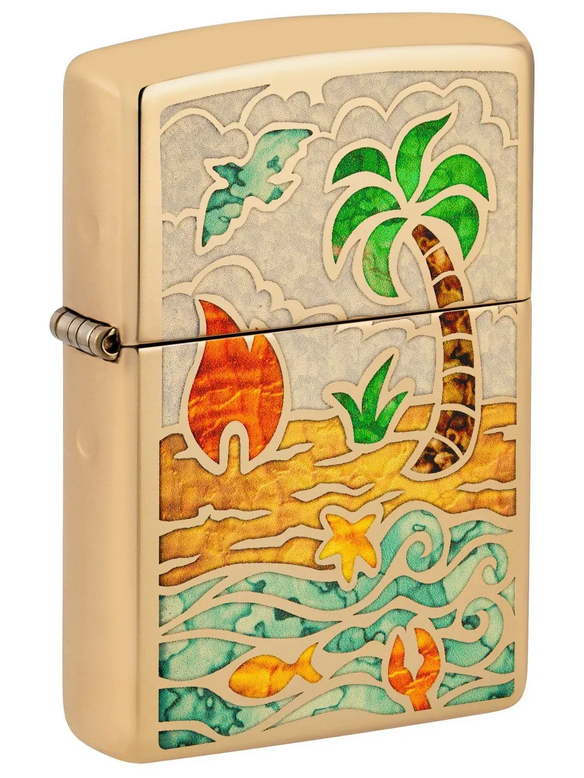 Zippo Lighter: Fusion Beach Day Design - High Polish Brass