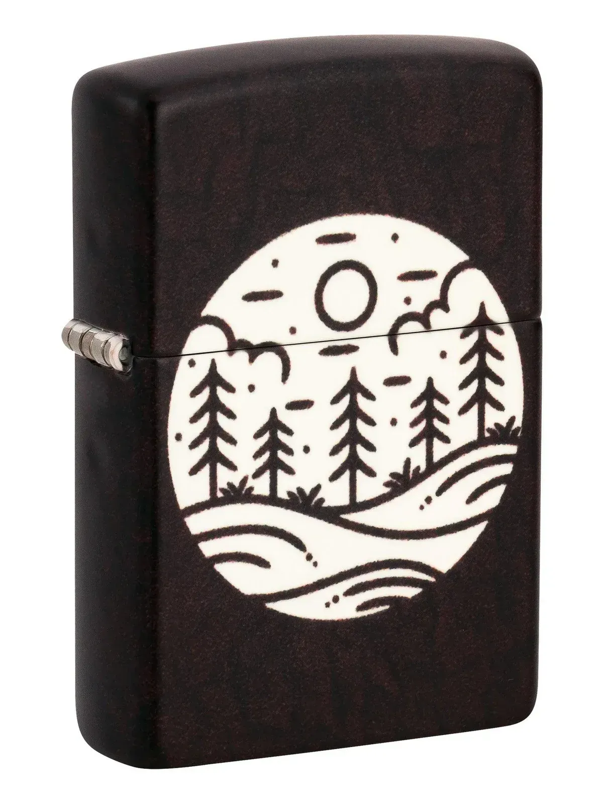 Zippo Lighter: Moonlit Field Design - Glow-in-the-Dark Green