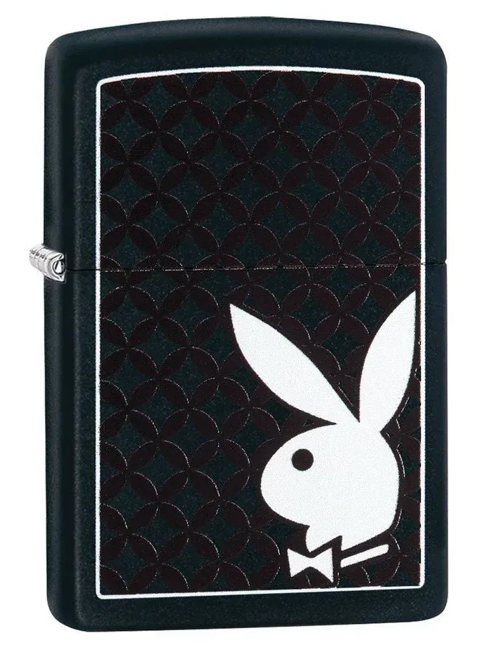 Black matte Zippo lighter with iconic Playboy Bunny logo – SKU 29578