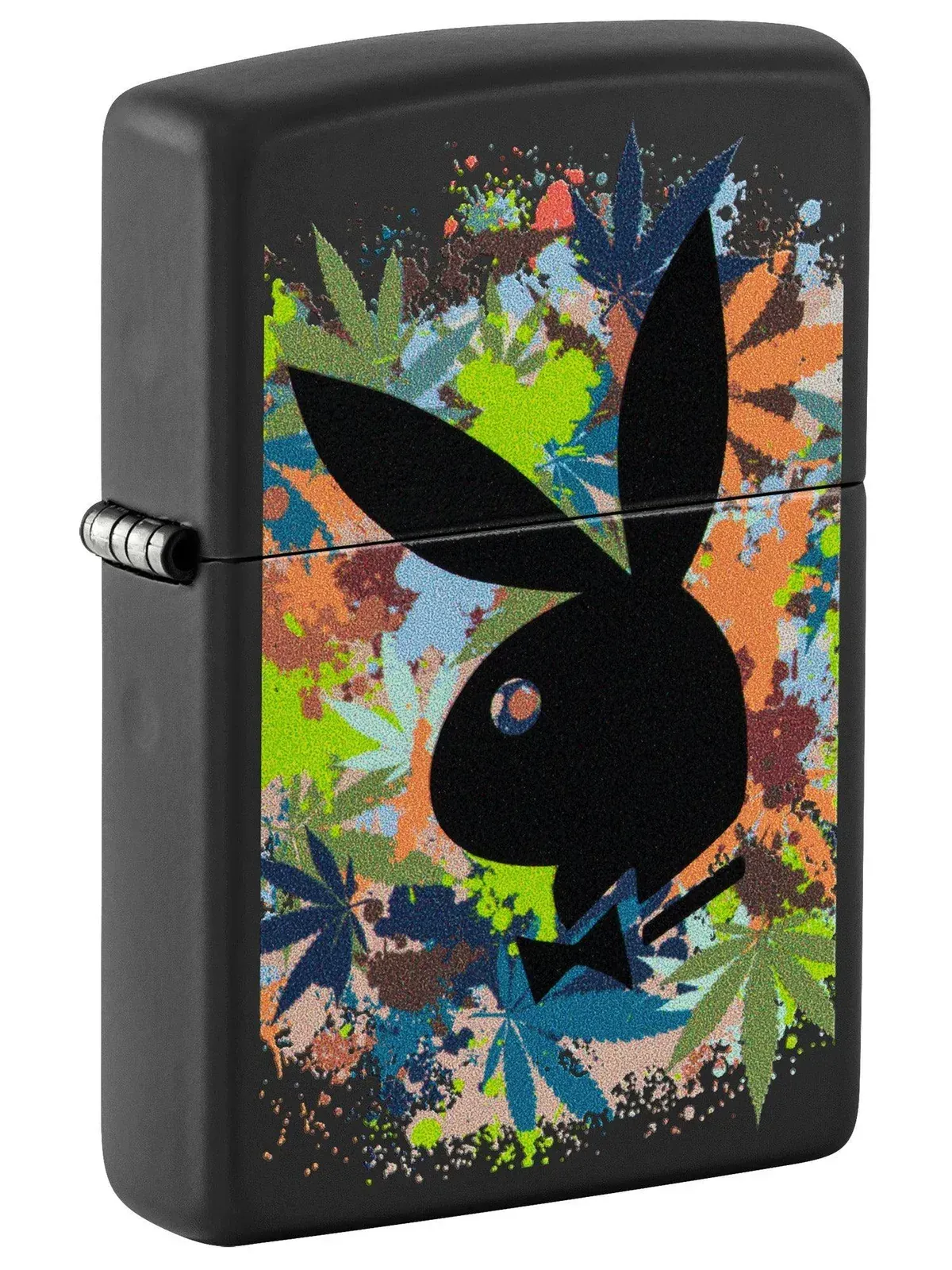 Zippo Lighter: Playboy Bunny with Weed Leaves - Black Matte