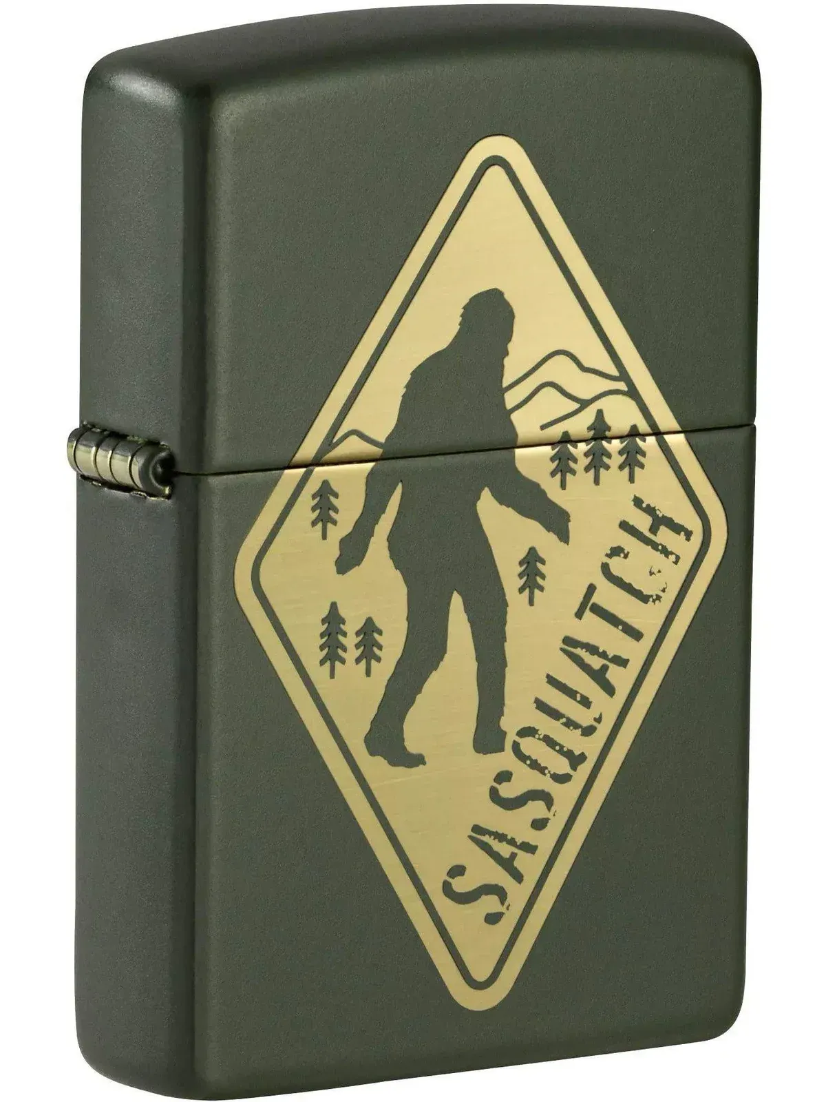Zippo Lighter: Sasquatch Sign, Engraved - Green Matte