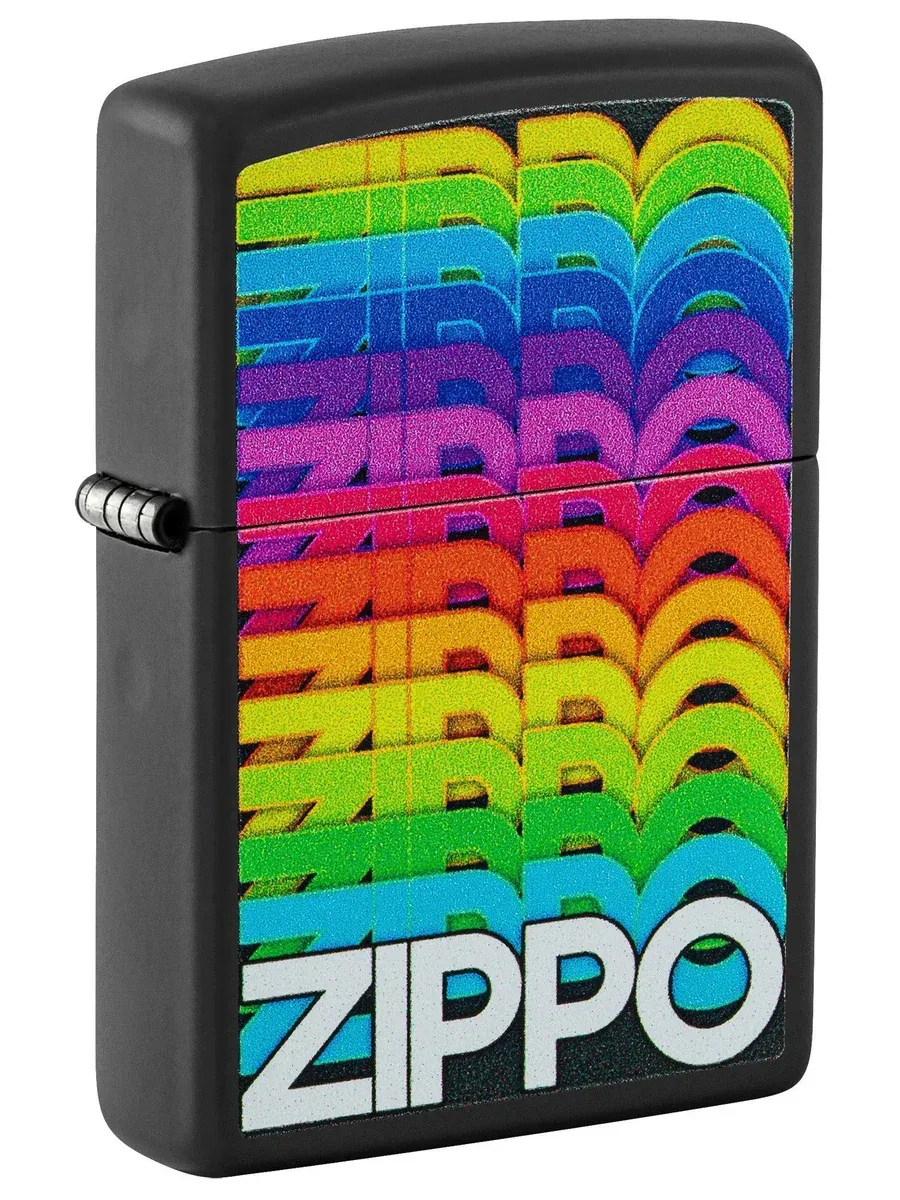 Black matte Zippo lighter with techno-inspired Zippo logo design – SKU 46234