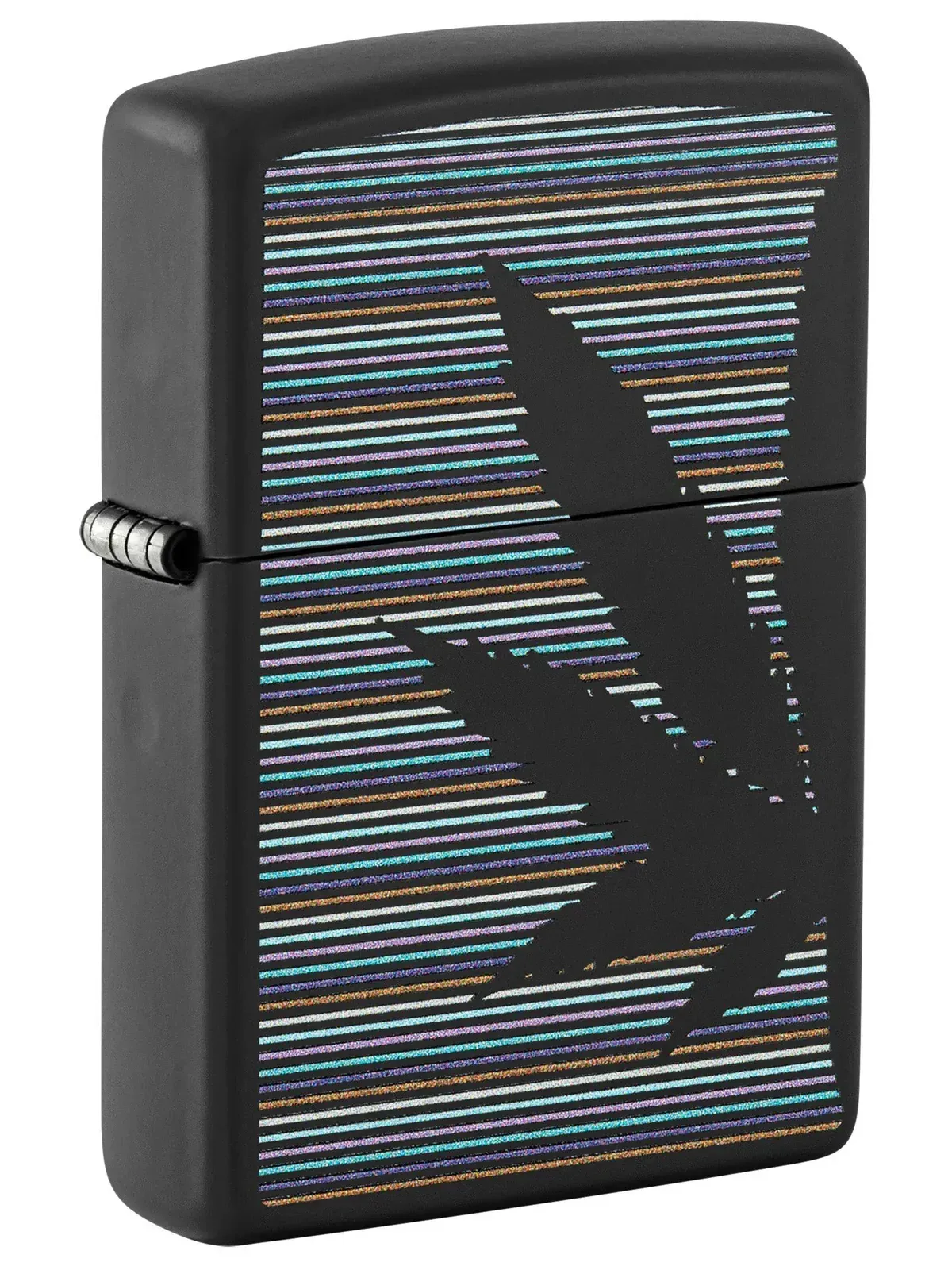 Black matte Zippo lighter with stylized weed leaf line art design – SKU 48927