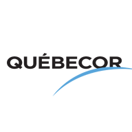 Le texte noir « QUÉBECOR » avec un trait bleu soulignant le côté droit du mot.