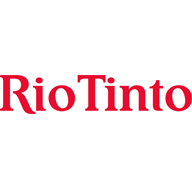 Le texte rouge, de style serif, « RioTinto » sur fond blanc.