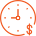 Icône orange d'une horloge avec un symbole dollar en bas, représentant le temps c'est de l'argent.