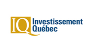 Logo d'Investissement Québec avec les lettres « IQ » dans un carré doré à côté du texte bleu « Investissement Québec ».