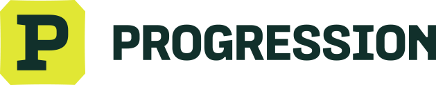 Une lettre P vert foncé dans un carré jaune arrondi, à côté du mot PROGRESSION en lettres majuscules vert foncé.