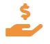 Une icône orange représentant une main stylisée tenant un symbole dollar, symbolisant une aide ou un soutien financier.