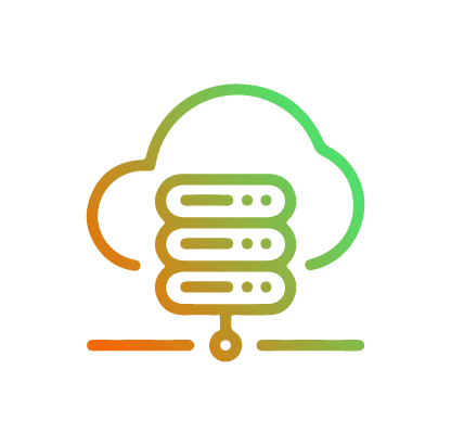 Icône aux couleurs dégradées représentant une baie de serveurs à l'intérieur d'un symbole de nuage, symbolisant le stockage ou l'informatique en nuage.