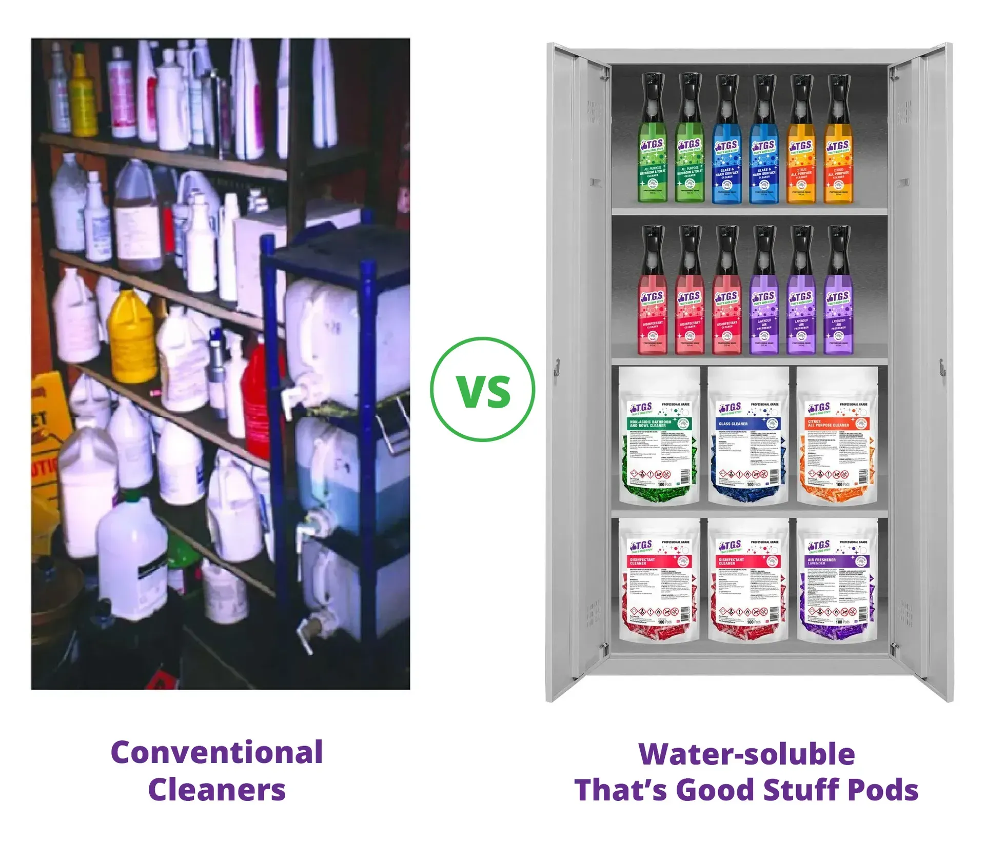 Conventional cleaners vs water soluble that 's good stuff pods
