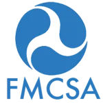 FMCSA logo: Blue circle with a white three-part swirling design;