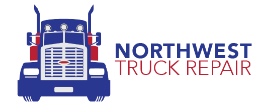 A logo for northwest truck repair with a blue truck on a white background.