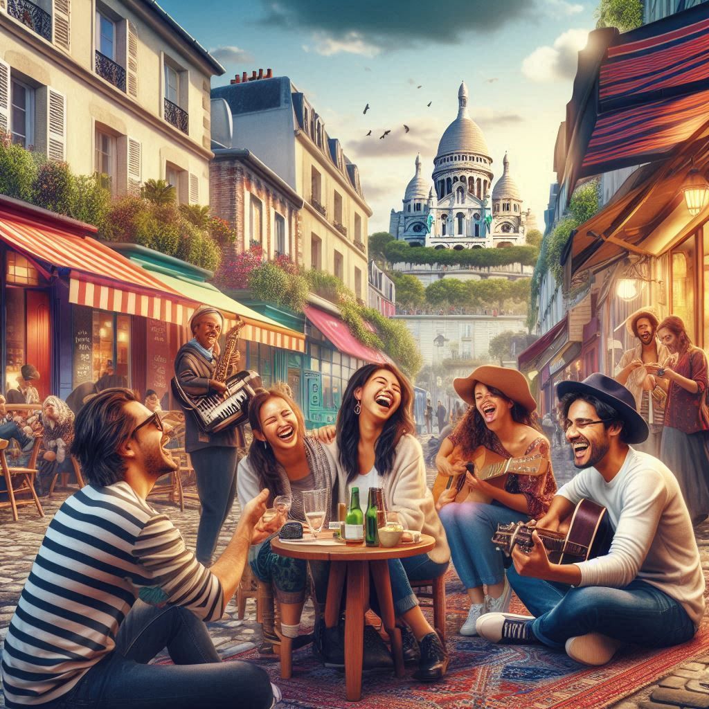 Une illustration isométrique d'une ville avec des bâtiments et un arc de triomphe.