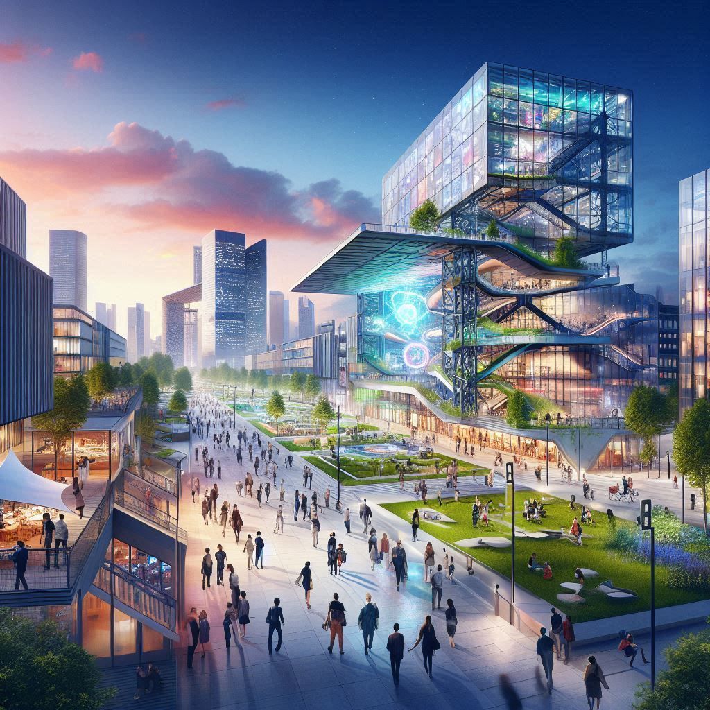 Un grand bâtiment avec beaucoup de gens qui le traversent.