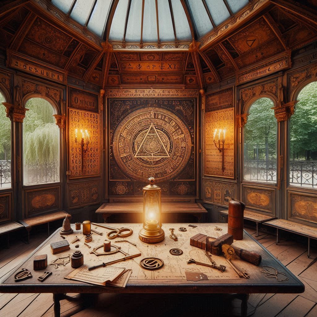 Il y a une table avec une lanterne dessus au milieu de la pièce.