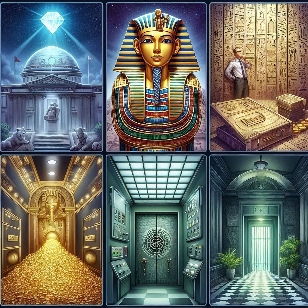 Un homme se tient devant un bâtiment sur lequel se trouve une statue d'un pharaon.