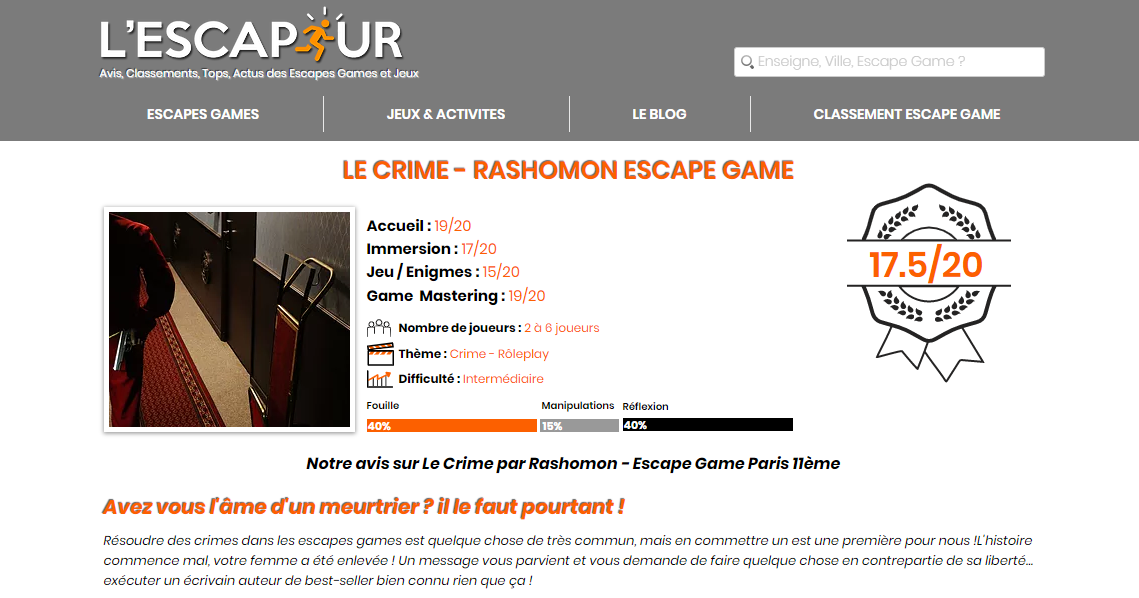 Avis sur Rashomon Escape Game