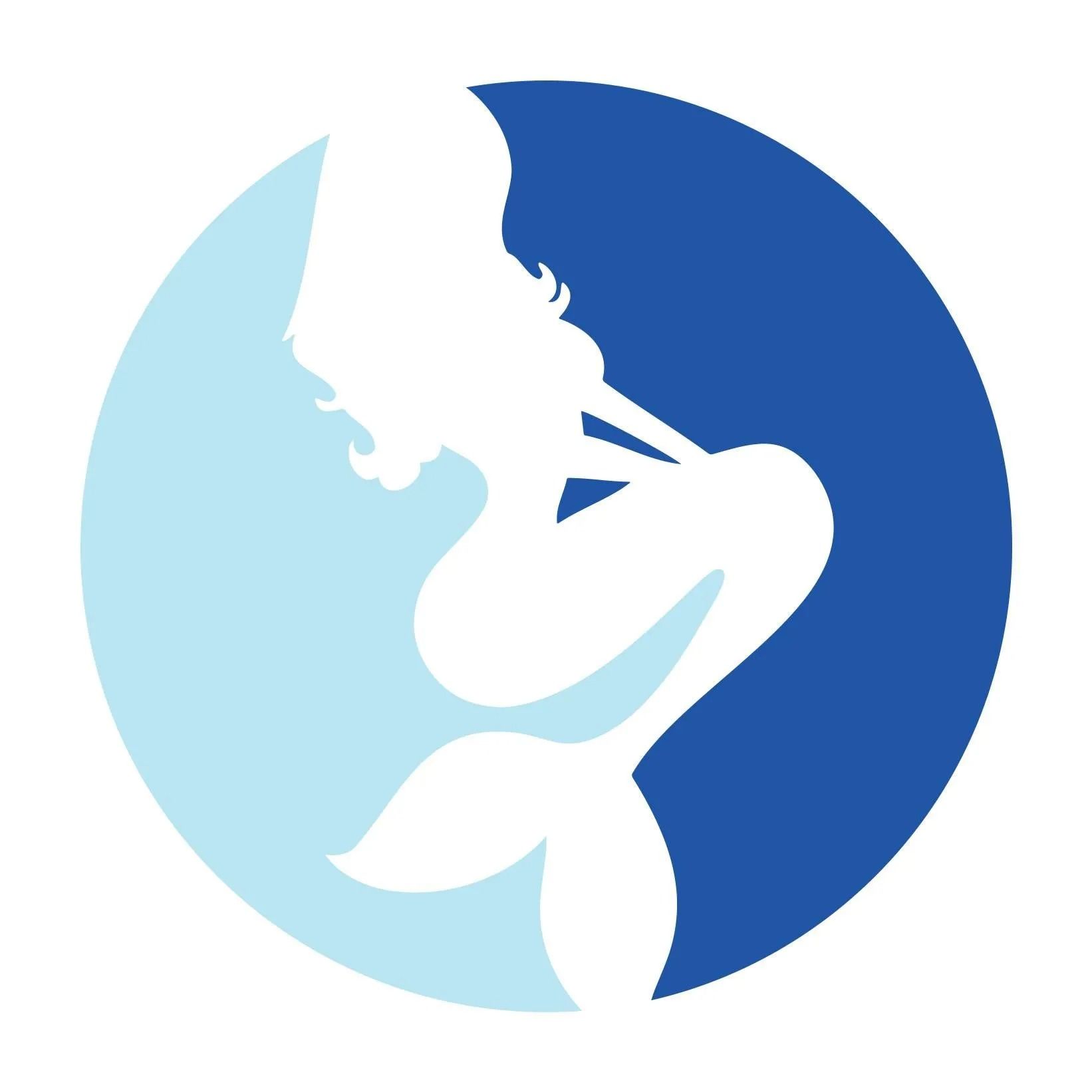 Sagoma di sirena bianca all'interno di un cerchio blu e azzurro.