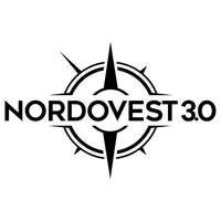 Logo Nordovest 3.0 con disegno di una bussola, nero su sfondo bianco.