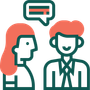 A man and a woman are talking to each other with a speech bubble.