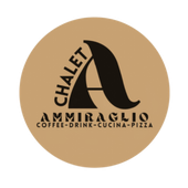 Logo per Chalet Ammiraglio: cerchio marrone chiaro con testo nero e una